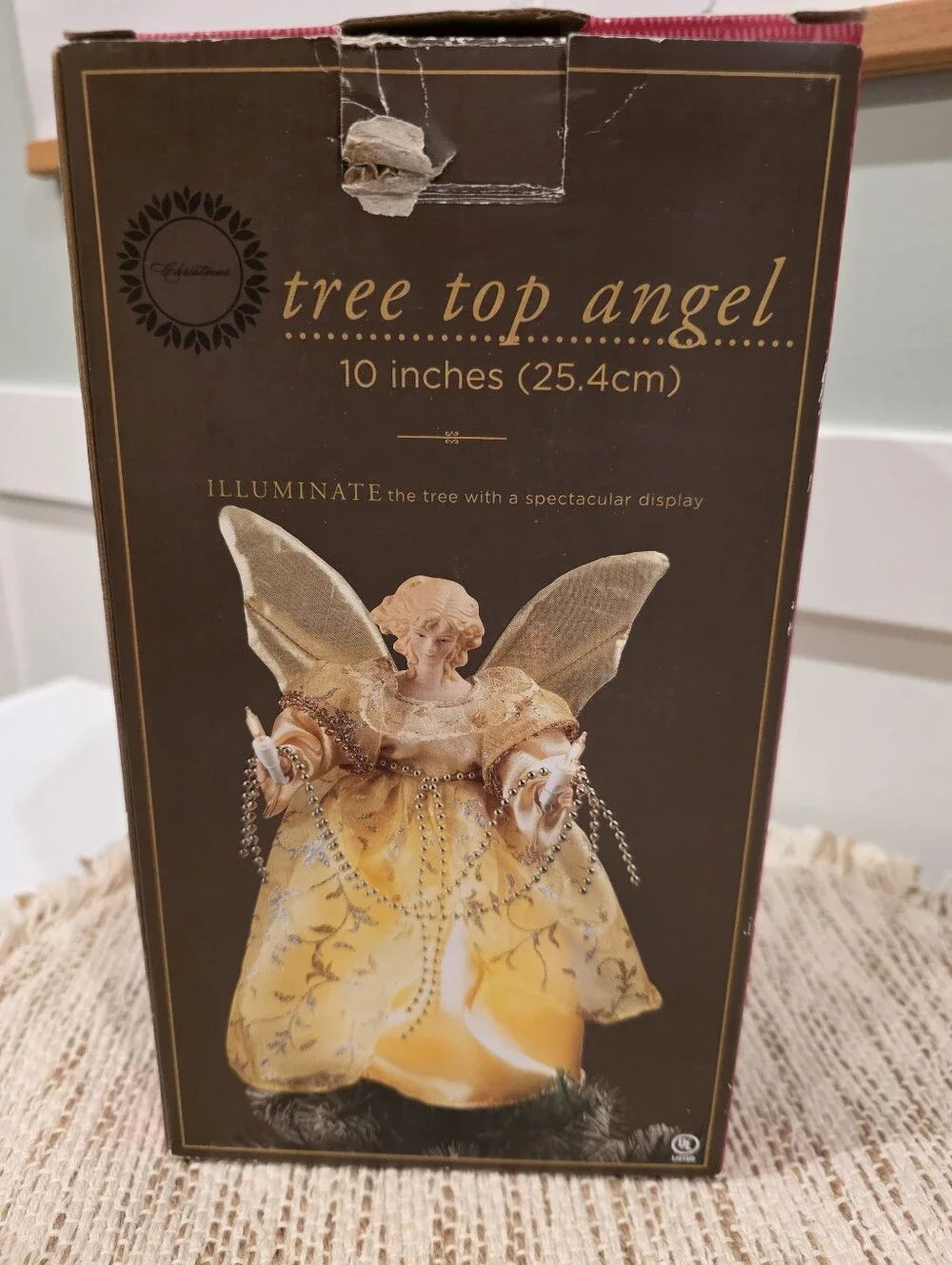 Angel Tree Topper Christmas Lighted, Plug In, White With Blue Accents, 10 Inches